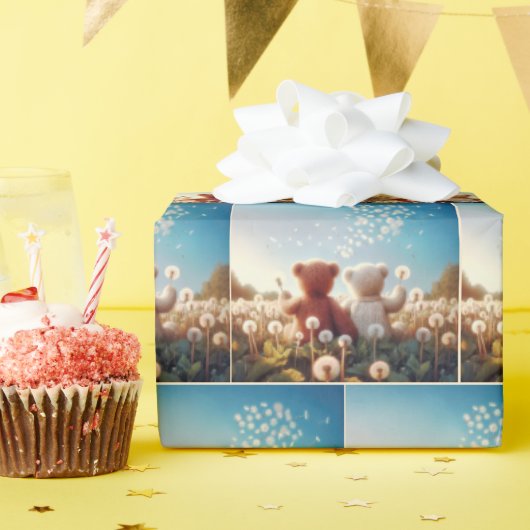 Teddyberen in een paardenbloemveld cadeaupapier (Verjaardagsfeest)