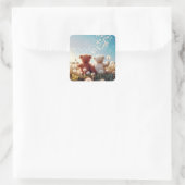 Teddyberen in een paardenbloemveld vierkante sticker (Tas)