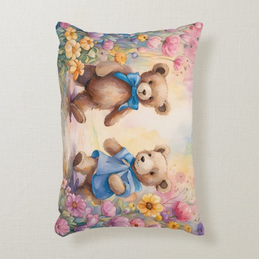 Teddyberen in een pasteltuin accent kussen (Voorkant(Verticaal))