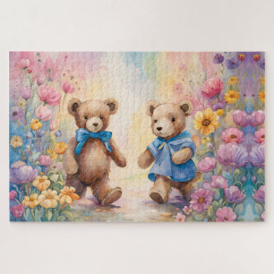 Teddyberen in een pasteltuin legpuzzel