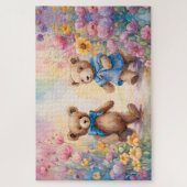 Teddyberen in een pasteltuin legpuzzel (Verticaal)