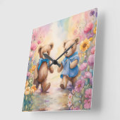 Teddyberen in een pasteltuin vierkante klok (Hoek)