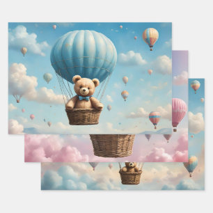 Teddyberen in hete luchtballonnen inpakpapier vel