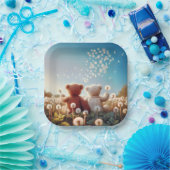 Teddyberen in paardenbloemen papieren bordje (Feest)