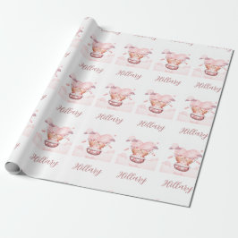 Teddyberen in roze wolk gepersonaliseerd met naam cadeaupapier