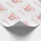 Teddyberen in roze wolk gepersonaliseerd met naam cadeaupapier (Hoek)