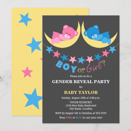 Teddyberen Jongen Of Meisje Geslacht Reveal Feestj Kaart (Voorkant / Achterkant)