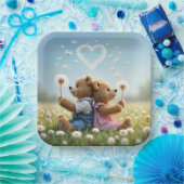 Teddyberen met paardenbloem hart papieren bordje (Feest)