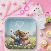 Teddyberen met paardenbloem hart papieren bordje (Feest)