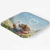 Teddyberen met paardenbloem hart papieren bordje (Gebogen)