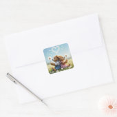 Teddyberen met paardenbloem hart vierkante sticker (Envelop)