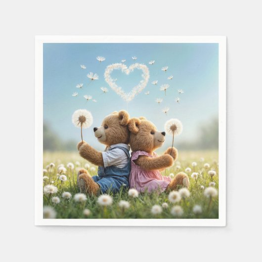 Teddyberen Met Paardenbloemhart Servet (Voorkant)