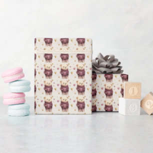 Teddyberen met Paarse en gouden harten Cadeaupapier