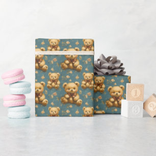  teddyberen op blauw cadeaupapier