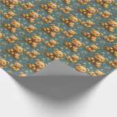  teddyberen op blauw cadeaupapier (Hoek)