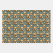  teddyberen op blauw inpakpapier vel (Voorkant)