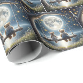 Teddyberen op een schommel in het maanlicht cadeaupapier (Rol Hoek)