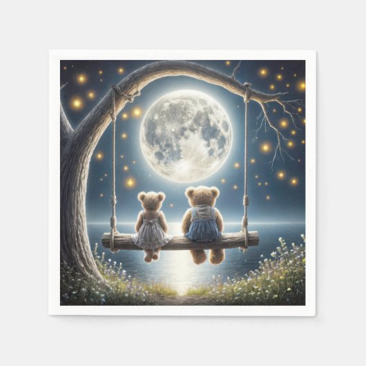 Teddyberen op een schommel in het maanlicht servet (Voorkant)
