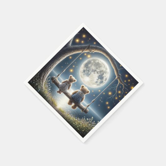 Teddyberen op een schommel in het maanlicht servet (Hoek)