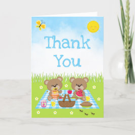 Teddyberen Picknick Verjaardag Blauwe Gingham Bedankkaart
