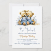 Teddyberen Tweeling Babyfeestje Kaart (Voorkant)