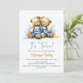 Teddyberen Tweeling Babyfeestje Kaart (Staand voorkant)