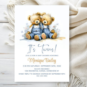 Teddyberen Tweeling Babyfeestje Kaart