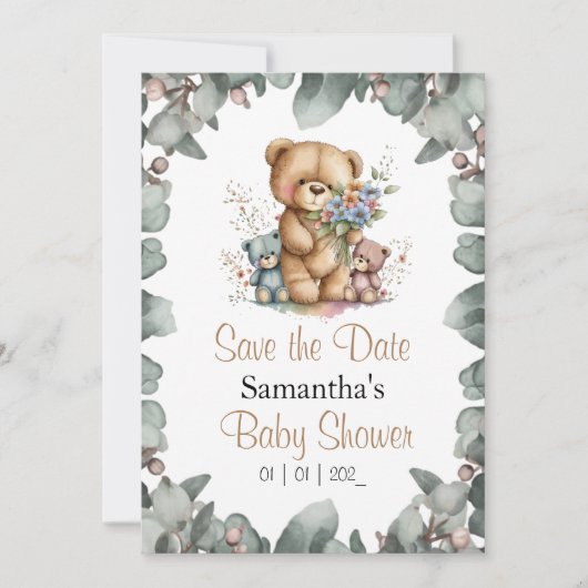 Teddyberen Tweeling Watercolor de Datum Ansichtka Kaart (Voorkant)