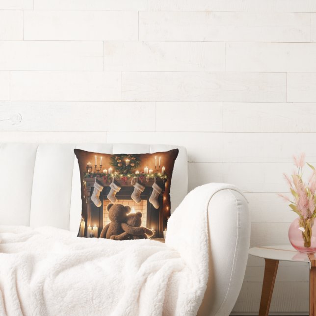 Teddyberen voor een kersthaard kussen (Bank)
