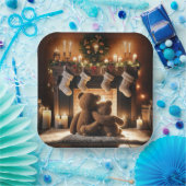 Teddyberen voor een kersthaard papieren bordje (Feest)