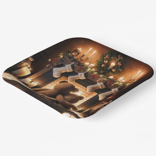 Teddyberen voor een kersthaard papieren bordje