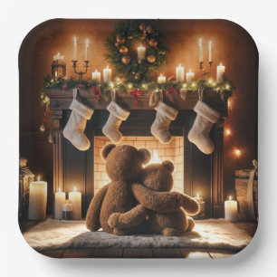 Teddyberen voor een kersthaard papieren bordje