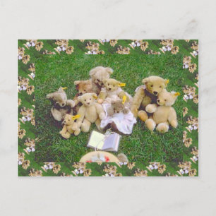 Teddyberen, vroege familiebijeenkomst briefkaart