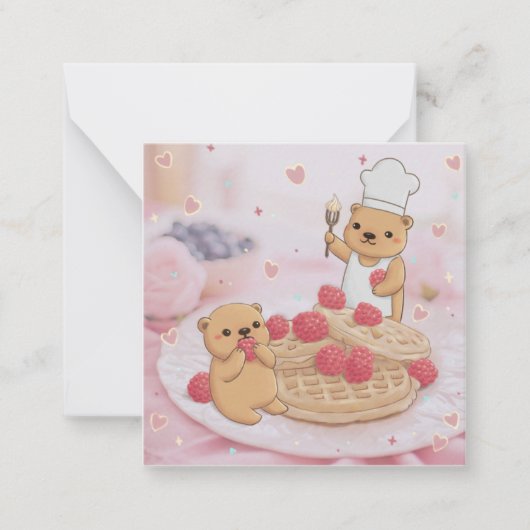 Teddyberen & wafels notitiekaartje (Voorkant)