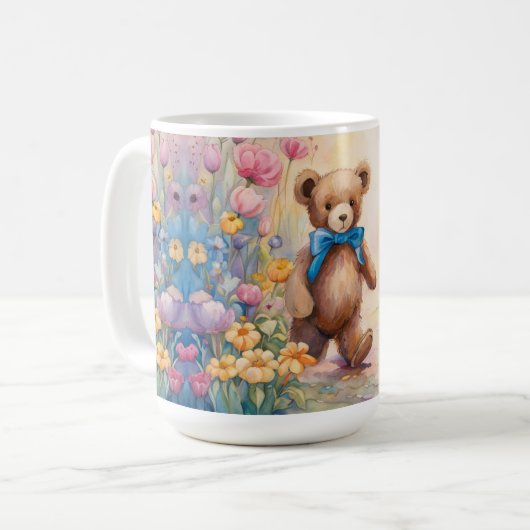 Teddyberen wandelen in een pasteltuin koffiemok (Voorkant links)