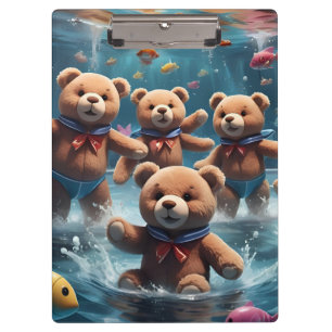 Teddyberen zwemmen in een bassin met vissen klembord