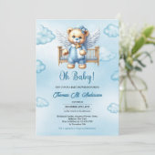 Teddyberengelen vleugels met baby wieg kaart (Staand voorkant)