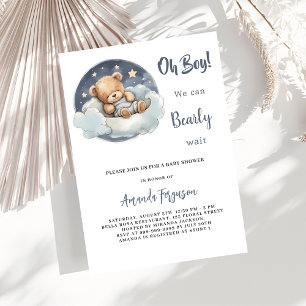 Teddyberenjongen blauw maanhemel luxe baby shower kaart