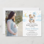 Teddyberenmaan en -sterren baby shower foto kaart (Voorkant)