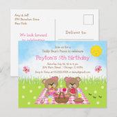 Teddyberenpicknick Roze Gingham Verjaardag Briefkaart (Voorkant / Achterkant)