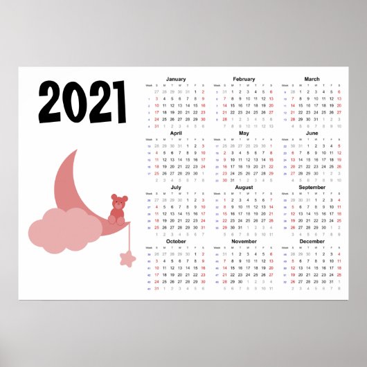 Teddychalender 2021 Poster - zondag begint (Voorkant)