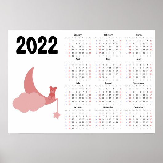 Teddychat Kalender 2022 Poster - zondag start (Voorkant)