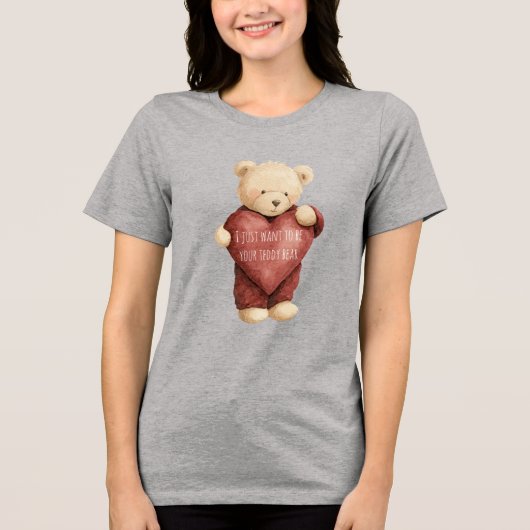 Teddychip met rode hart Tri-Blend shirt (Voorkant)