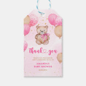 Teddychip Roze Ballonnen Baby Cadeautags Cadeaulabel (Voorkant)
