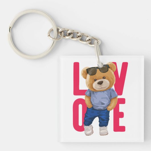 Teddychip Valentijnsdag Liefdesontwerp Sleutelhanger (Voorkant)