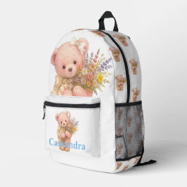 Teddychoen met wilde bloemen en eigen naam  bedrukte rugzak