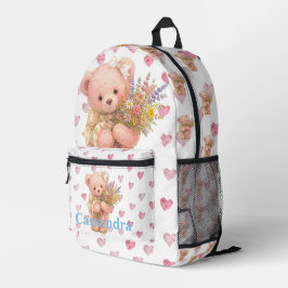 Teddychoen met wilde bloemen en eigen naam  bedrukte rugzak