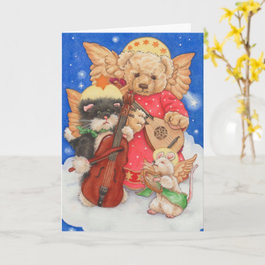 Teddychristel engel koor Mooie kerstkaart Kaart (Gele Bloem)