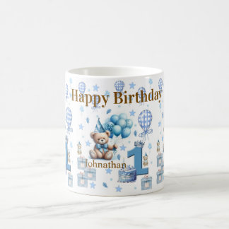 Teddychroom Blauwe Gelukkige 1e Verjaardag Keramis Koffiemok