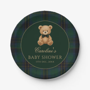 Teddychroom groen tartan babyshower papieren borde bordje